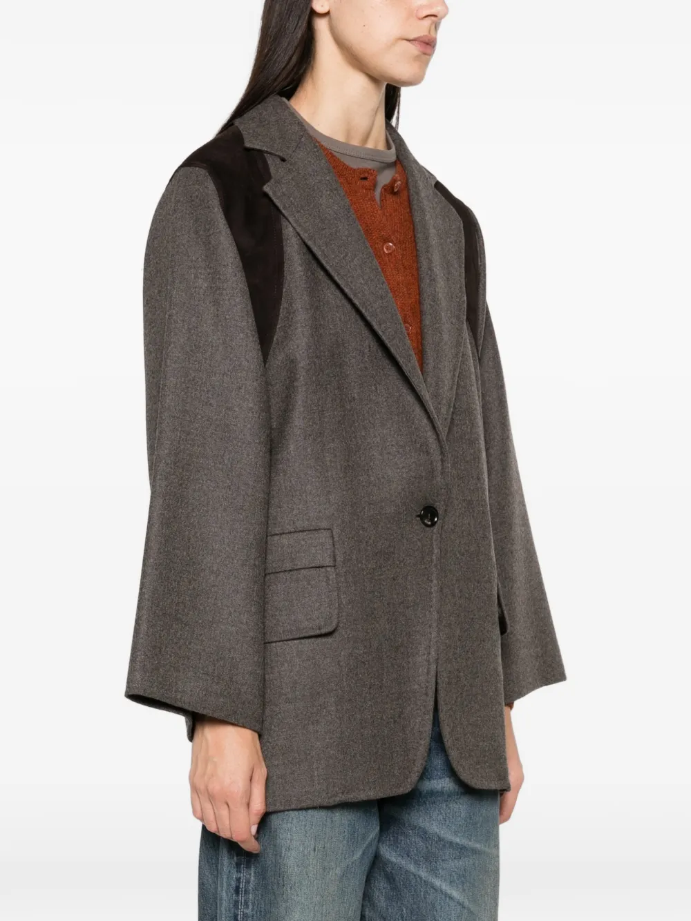 Max Mara suede-panel notched-lapel jacket Grijs