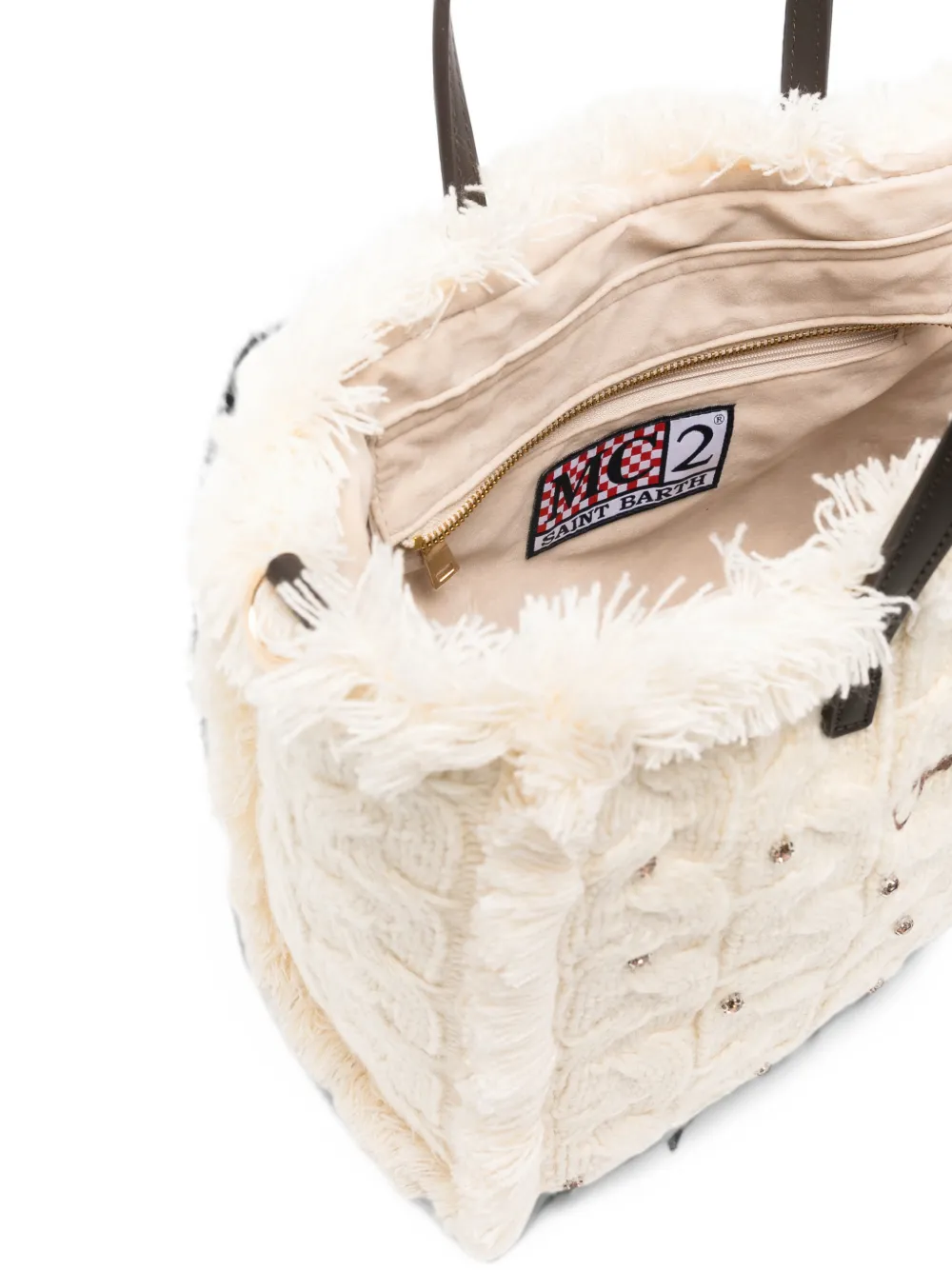 MC2 Saint Barth cable-knit frayed tote bag Beige