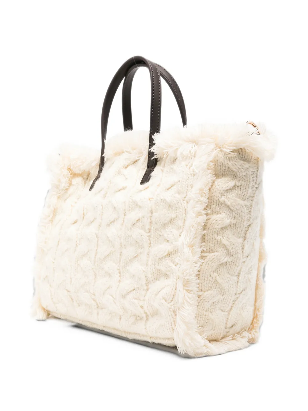 MC2 Saint Barth cable-knit frayed tote bag Beige