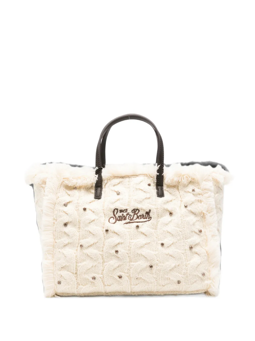 MC2 Saint Barth cable-knit frayed tote bag Beige