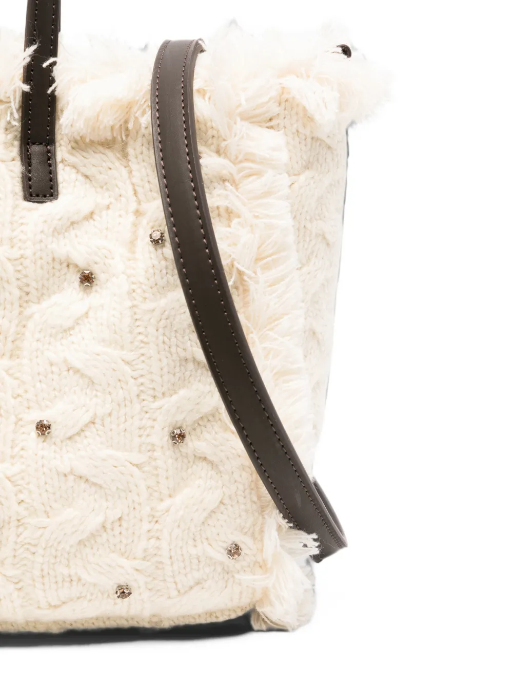 MC2 Saint Barth cable-knit frayed tote bag Beige