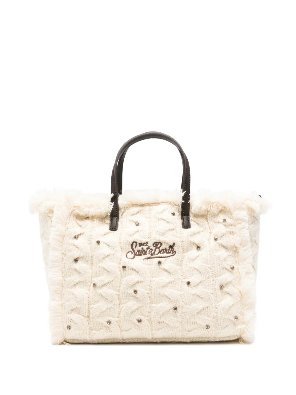 MC2 Saint Barth cable-knit frayed tote bag Beige