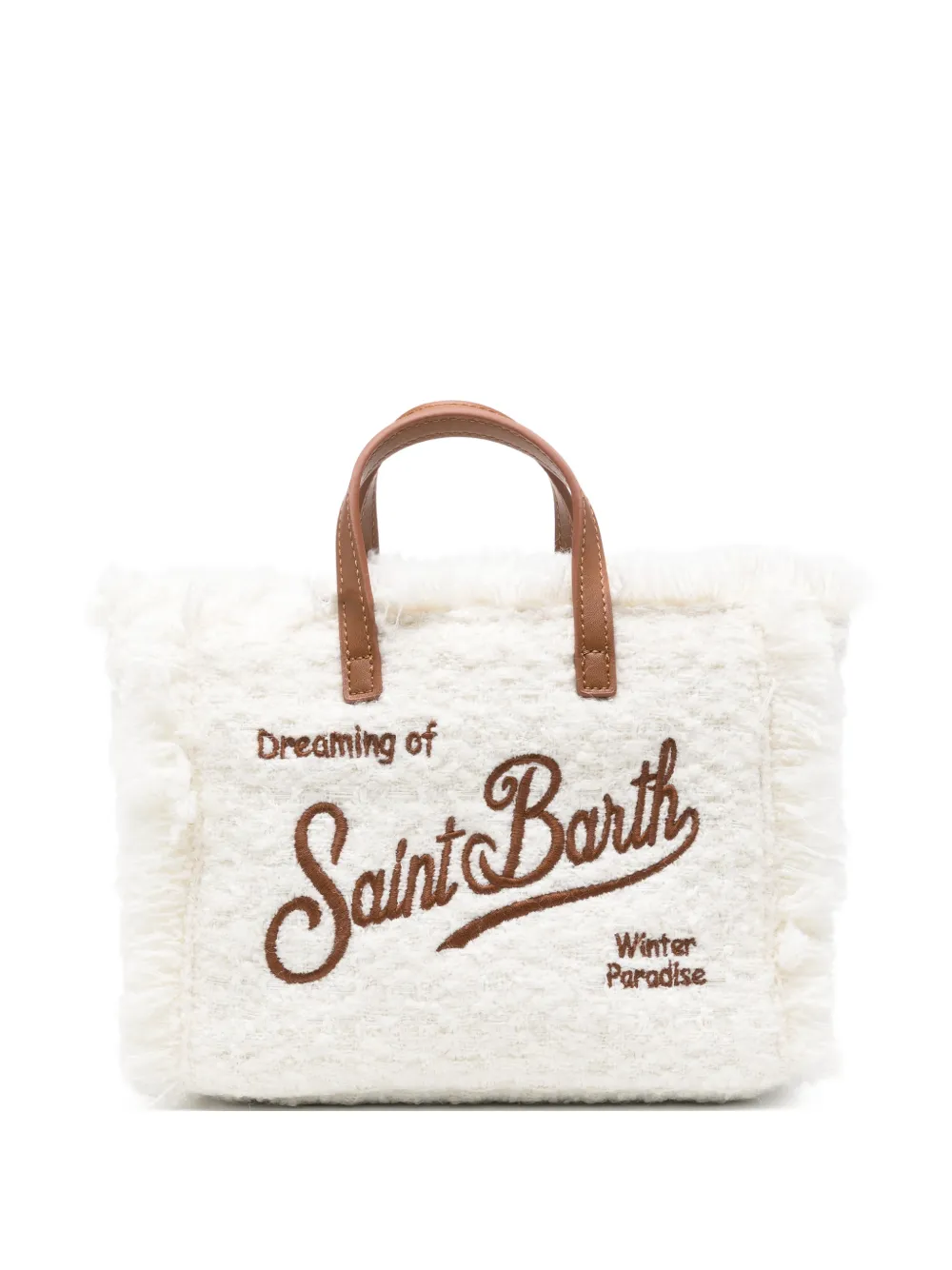 MC2 Saint Barth Kids mini Vanity fringed logo-embroidered tote bag Wit