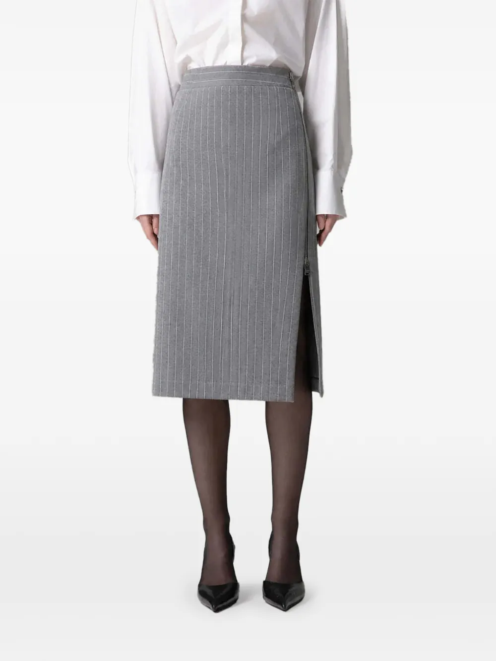 Gaëlle Paris pinstripe-pattern side-zip skirt - Gris Gaëlle Paris pinstripe-pattern side-zip skirt - Gris