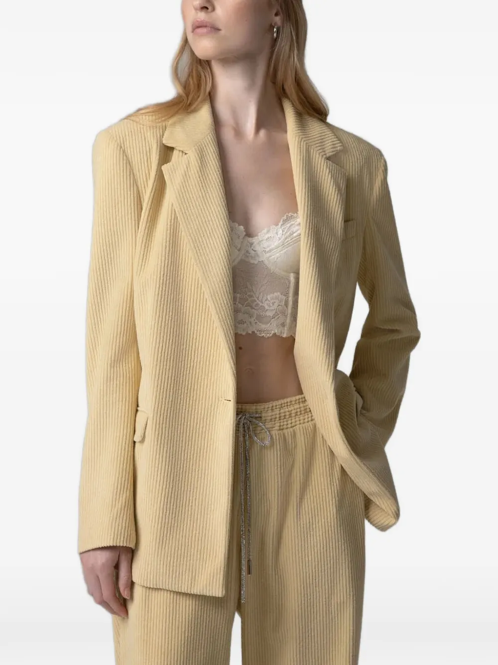 Gaëlle Paris corduroy single-breasted blazer - Jaune Gaëlle Paris corduroy single-breasted blazer - Jaune