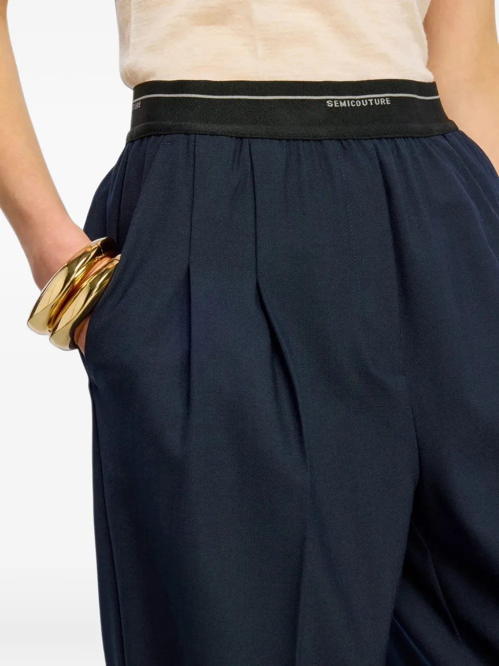 Semicouture Madyson plooibroek met tailleband met logo Blauw