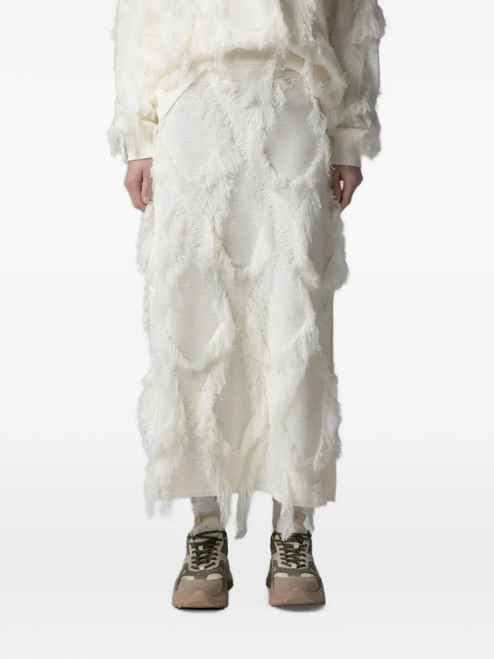 Gaëlle Paris Diamond fringe-detail skirt - Blanc Gaëlle Paris Diamond fringe-detail skirt - Blanc