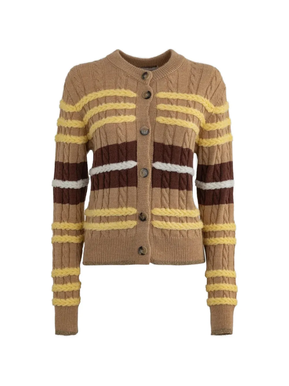 Gaelle Paris Cable-knit Striped Cardigan In Brown