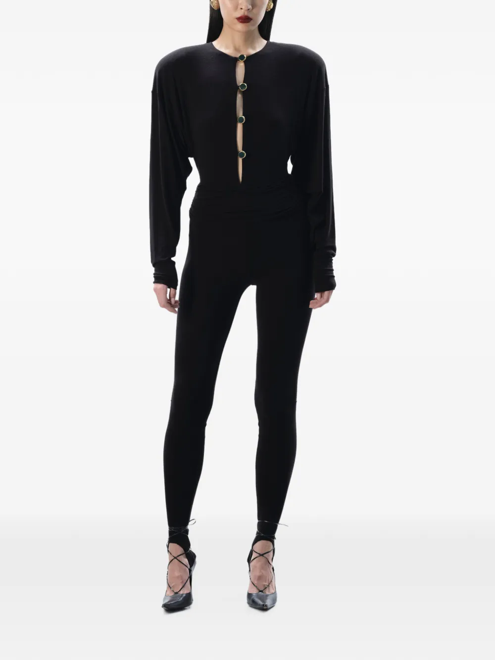 MANURÍ Romy Gold long-sleeved jumpsuit - Nero