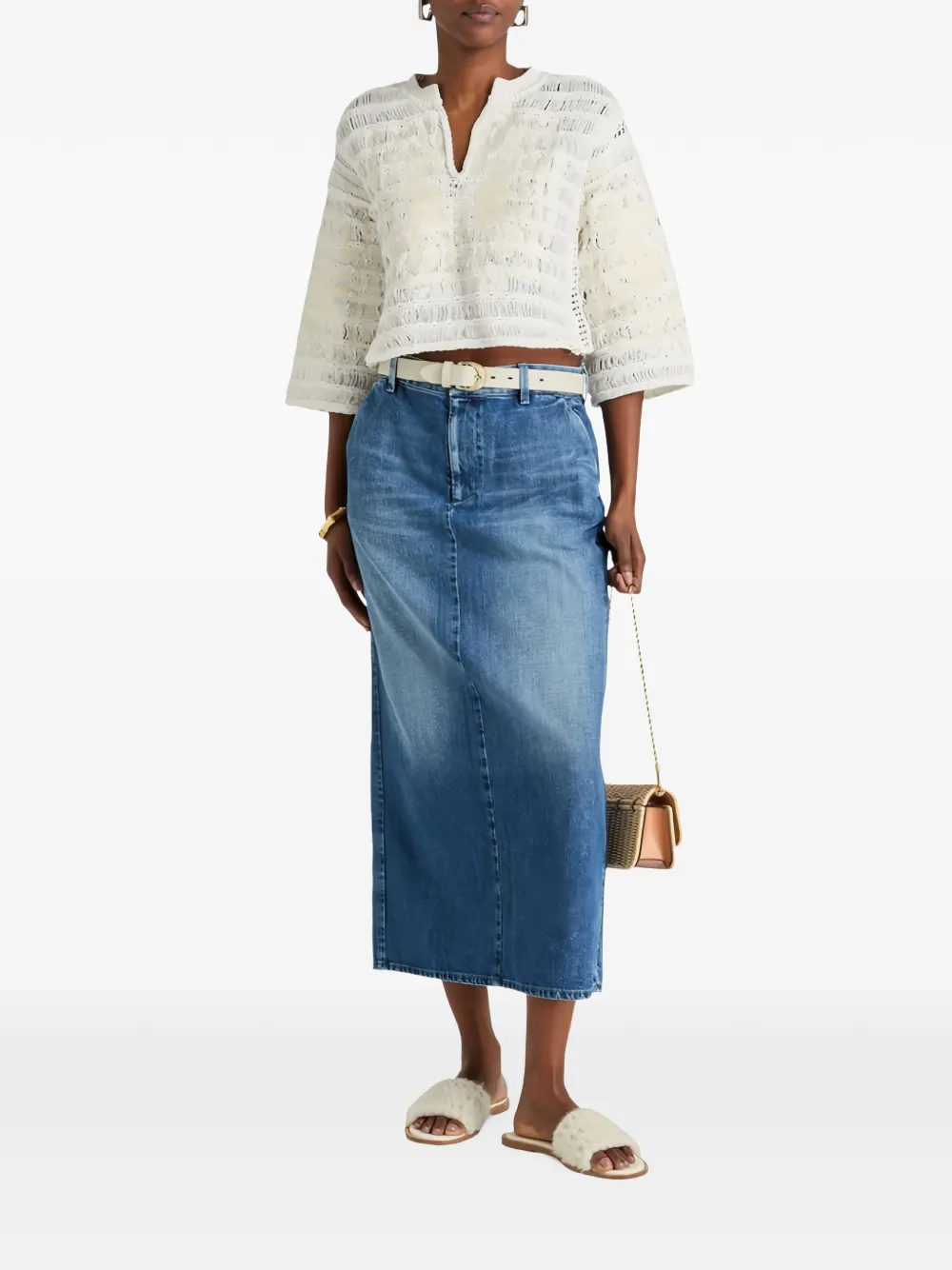 Valentino Garavani Denim midi-rok met vervaagd effect Blauw
