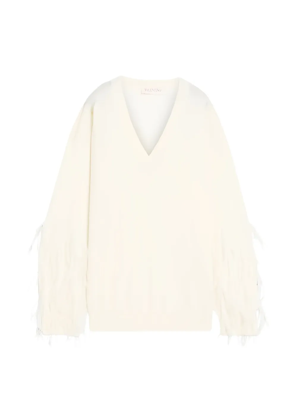 Valentino Feather-trimmed V-neck Blouse In Pink