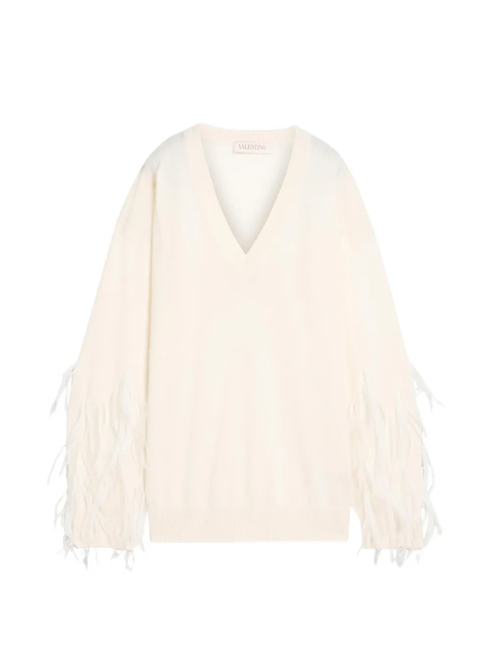 Valentino Garavani feather-trimmed V-neck blouse - Bianco