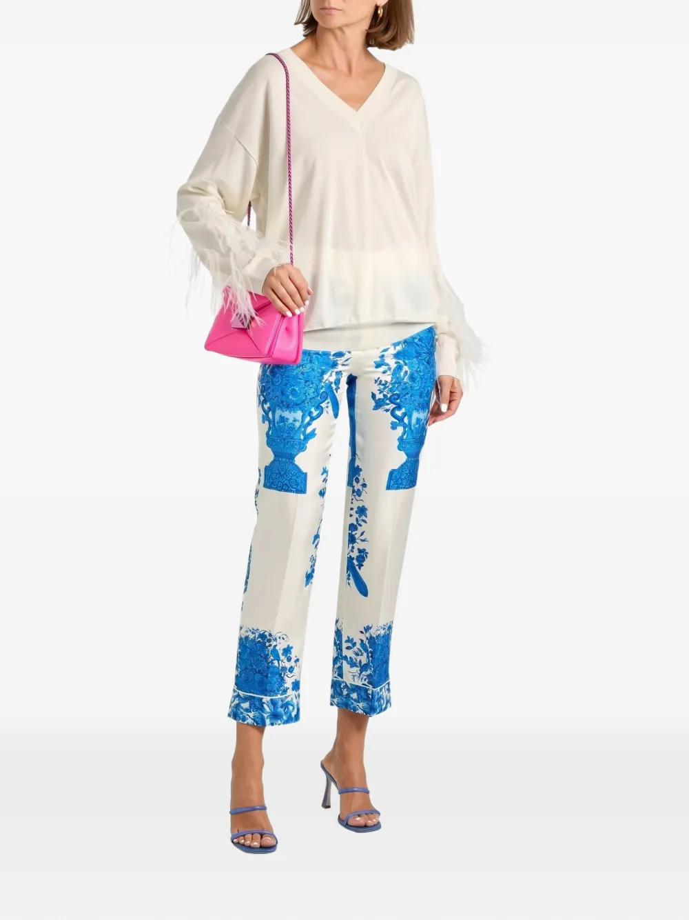 Valentino Garavani Blouse met V-hals en afwerking van veren Wit