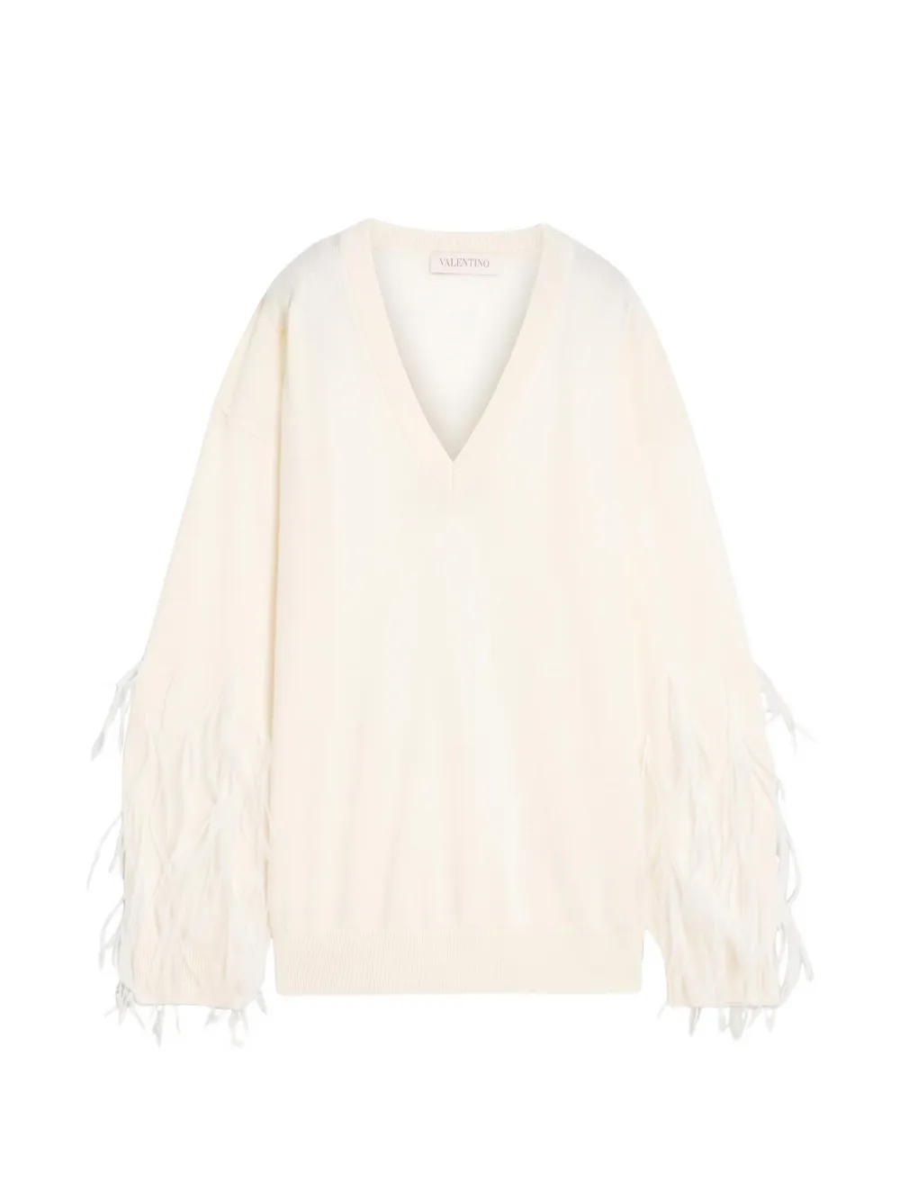 Valentino Garavani feather-trimmed V-neck blouse - Bianco