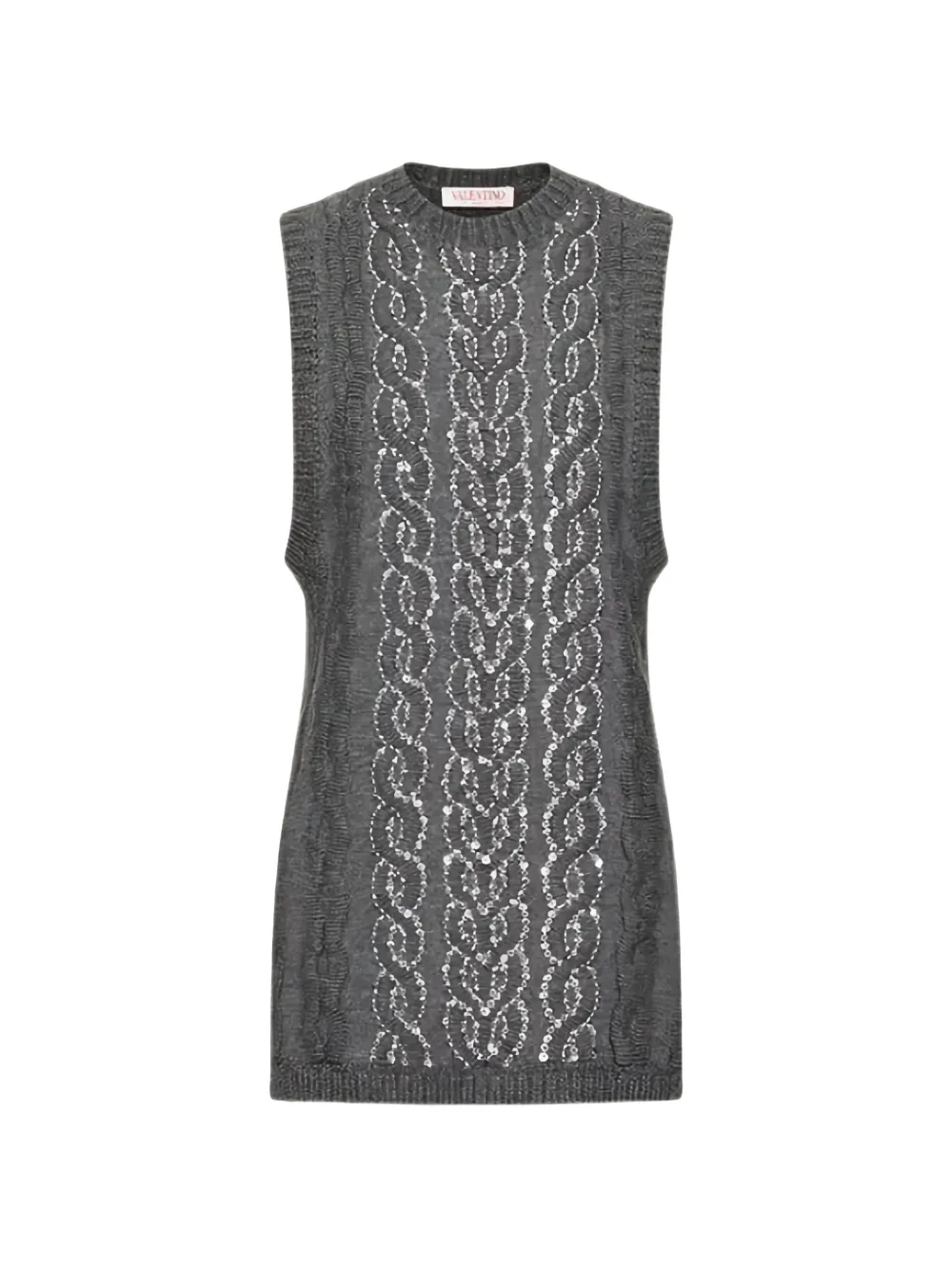 Valentino Sequin-embellished Cable-knit Sweater Vest In Gray