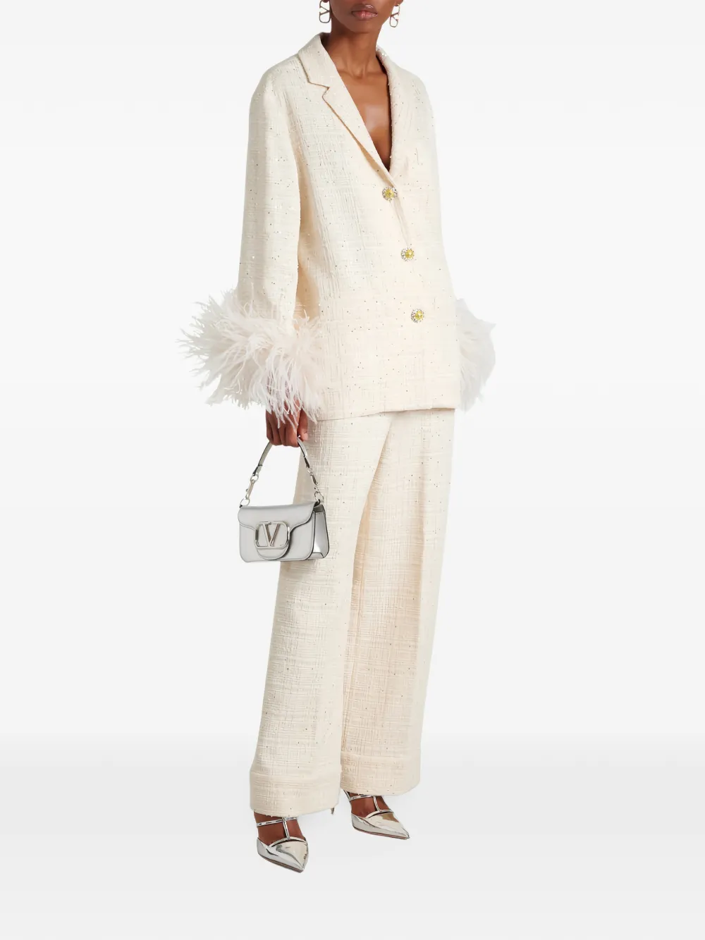 Valentino Garavani Tweed broek met pailletten Wit