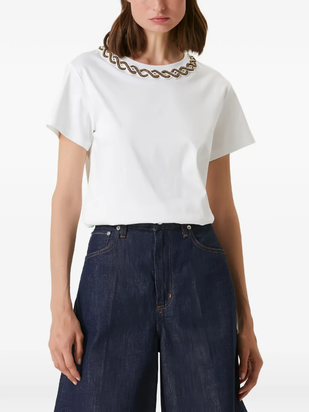 Valentino Garavani T-shirt met ronde hals en kralen Wit