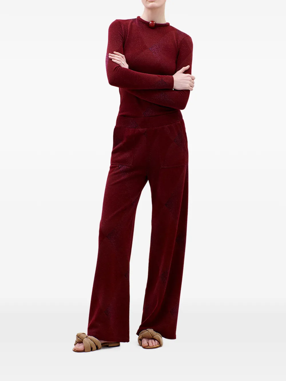 Silvia Tcherassi Colbie gebreide broek met argyle-patroon Rood