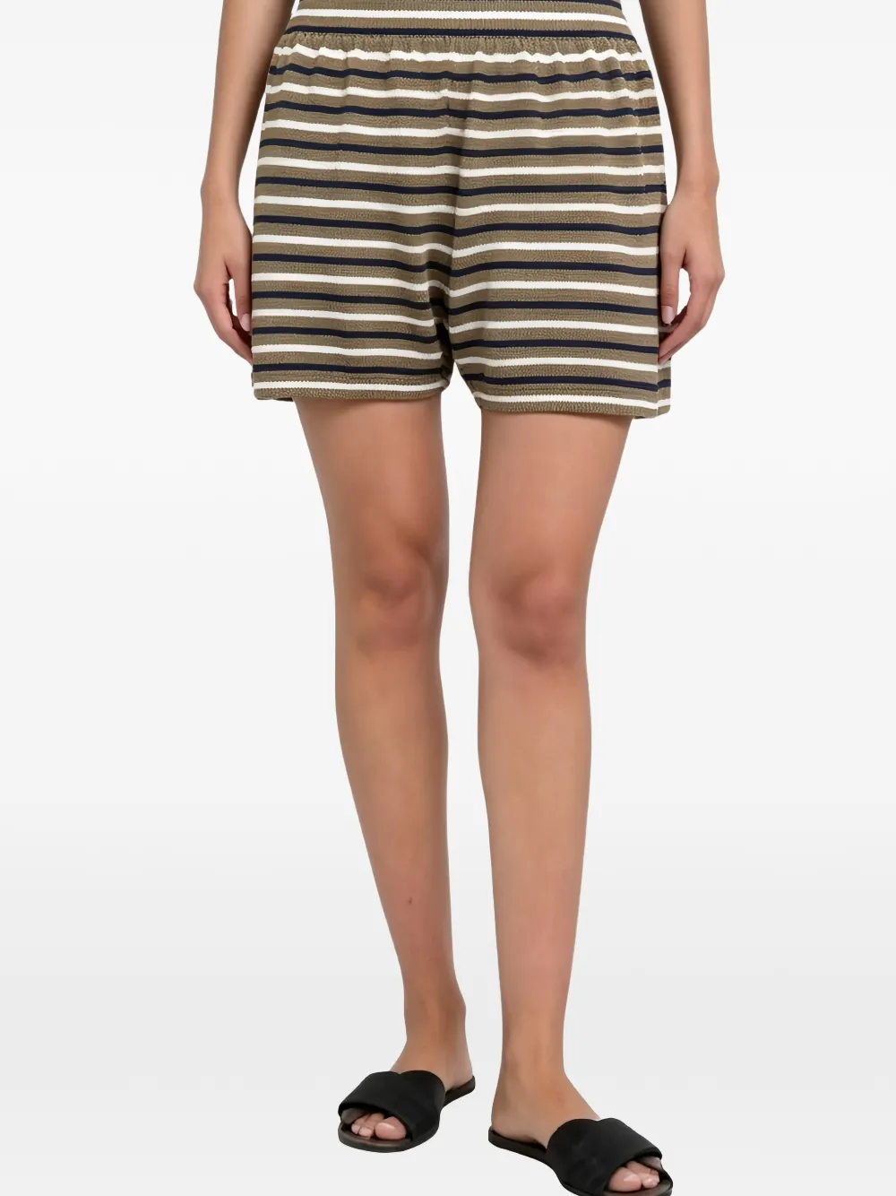 Brunello Cucinelli Gestreepte shorts met elastische tailleband Bruin