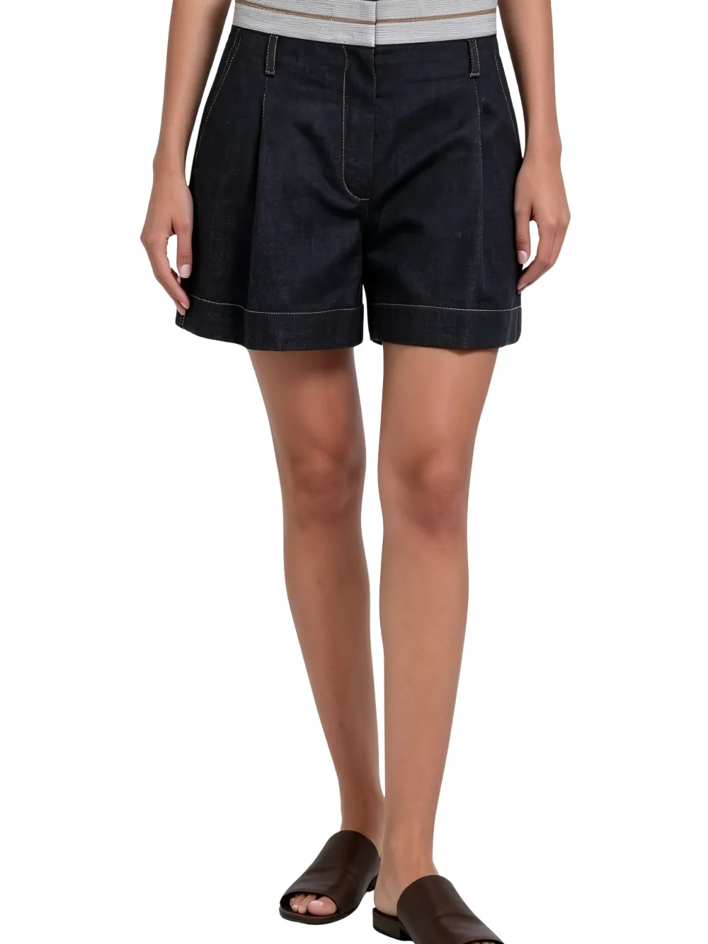 Brunello Cucinelli Denim shorts met plooien Blauw