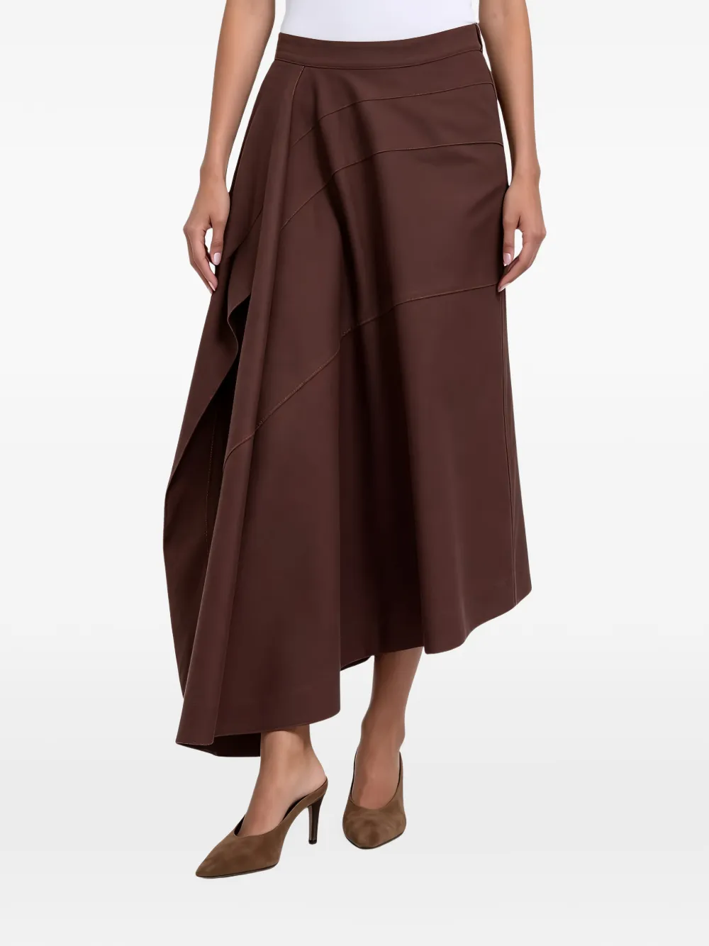 Brunello Cucinelli asymmetric tiered-effect skirt - Marron
