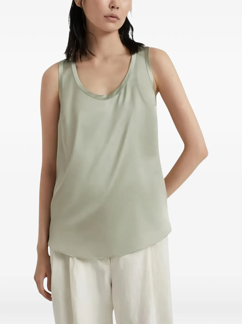 Brunello Cucinelli satin-finish scoop-neck top - Vert