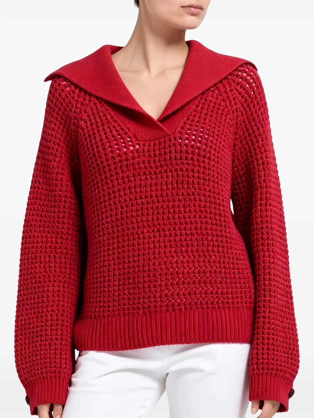 Brunello Cucinelli waffle-knit sailor-collar sweater - Red
