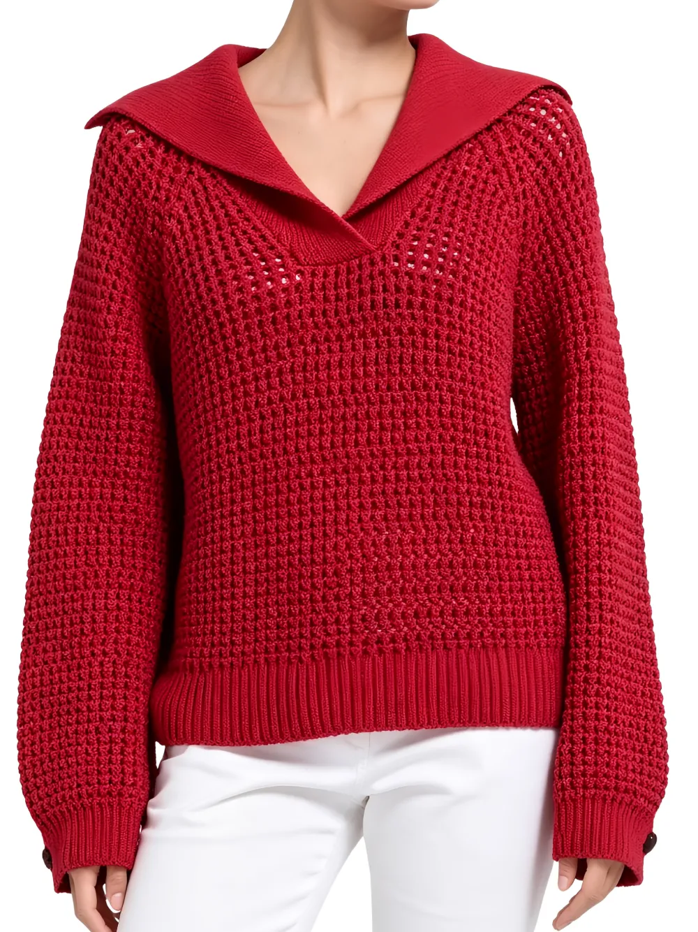 Brunello Cucinelli Wafelgebreide trui met matrozenkraag Rood