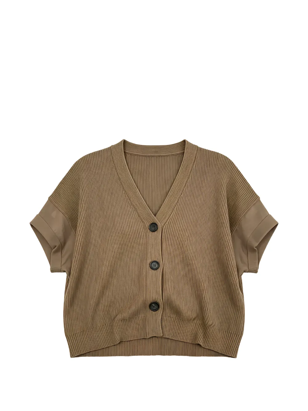 Brunello Cucinelli ribbed-knit short-sleeve cardigan - Marron Brunello Cucinelli ribbed-knit short-sleeve cardigan - Marron