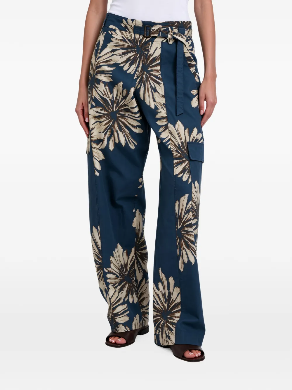 Brunello Cucinelli floral-print belted palazzo pants - Bleu Brunello Cucinelli floral-print belted palazzo pants - Bleu