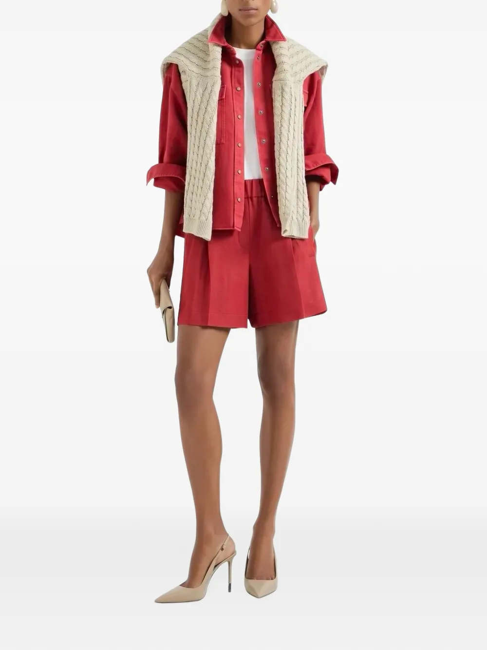 Brunello Cucinelli pleated elasticated-waist shorts Rood