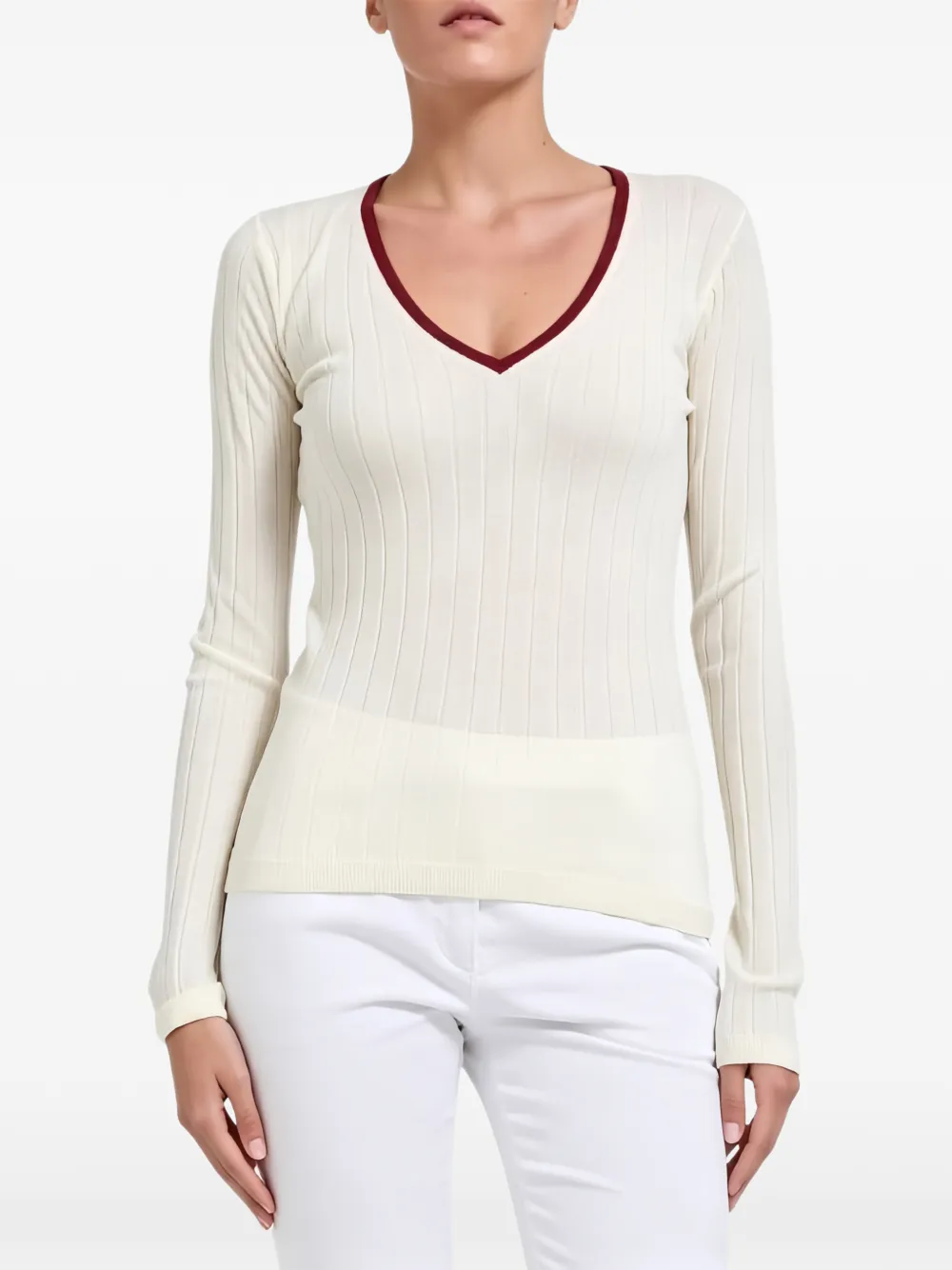 Brunello Cucinelli ribbed-knit V-neck sweater - Neutrals