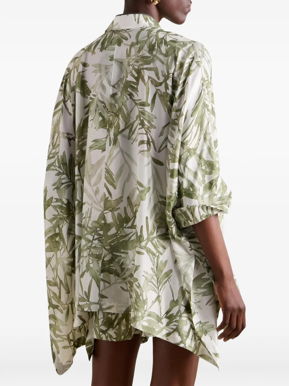 Brunello Cucinelli leaf-print silk shirt Wit