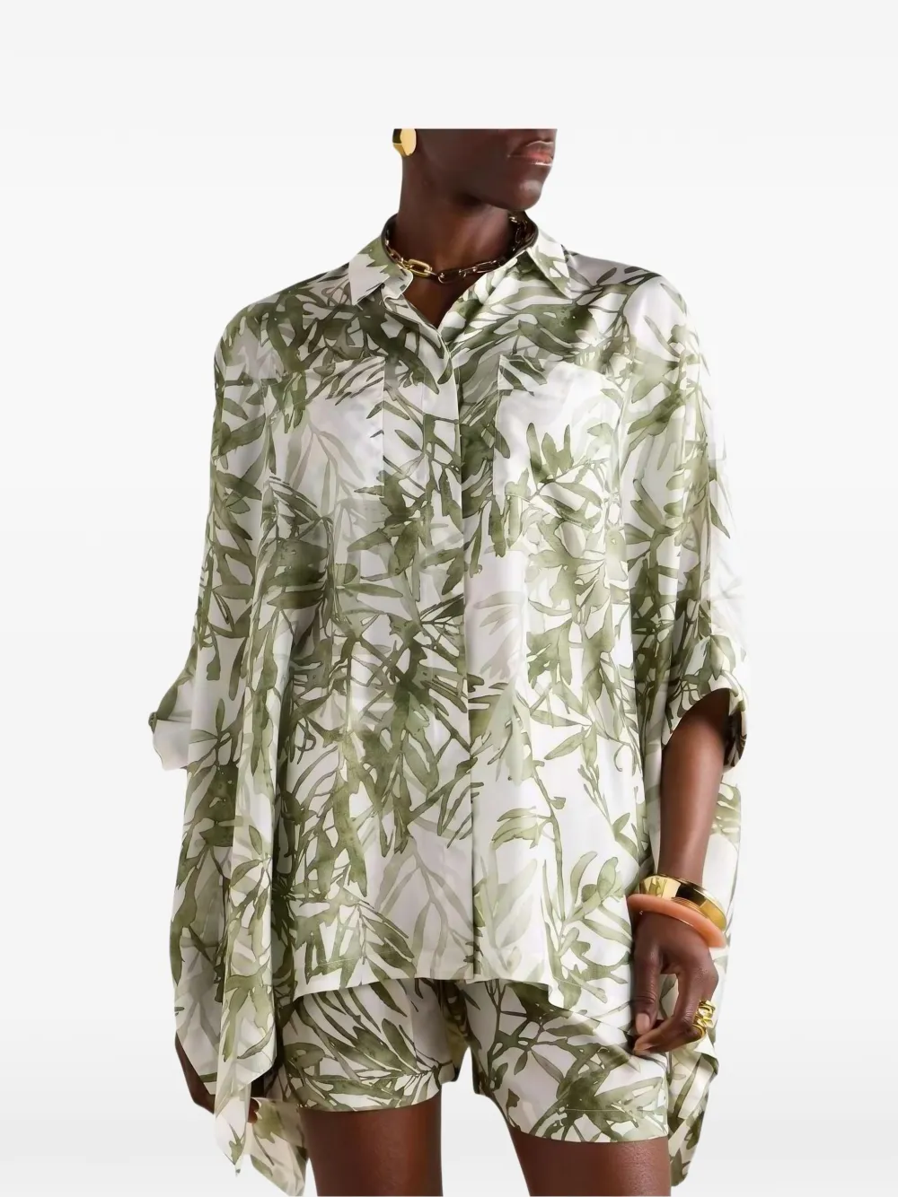 Brunello Cucinelli leaf-print silk shirt - Weiß