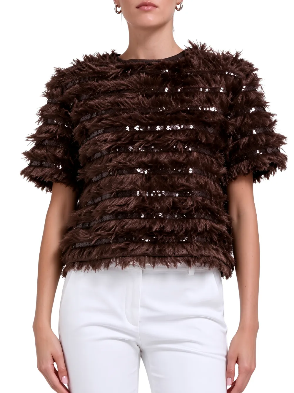 Brunello Cucinelli Blouse met veren en pailletten Bruin