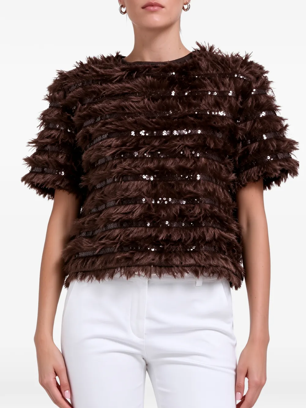 Brunello Cucinelli sequin-embellished feathered blouse - Marrone