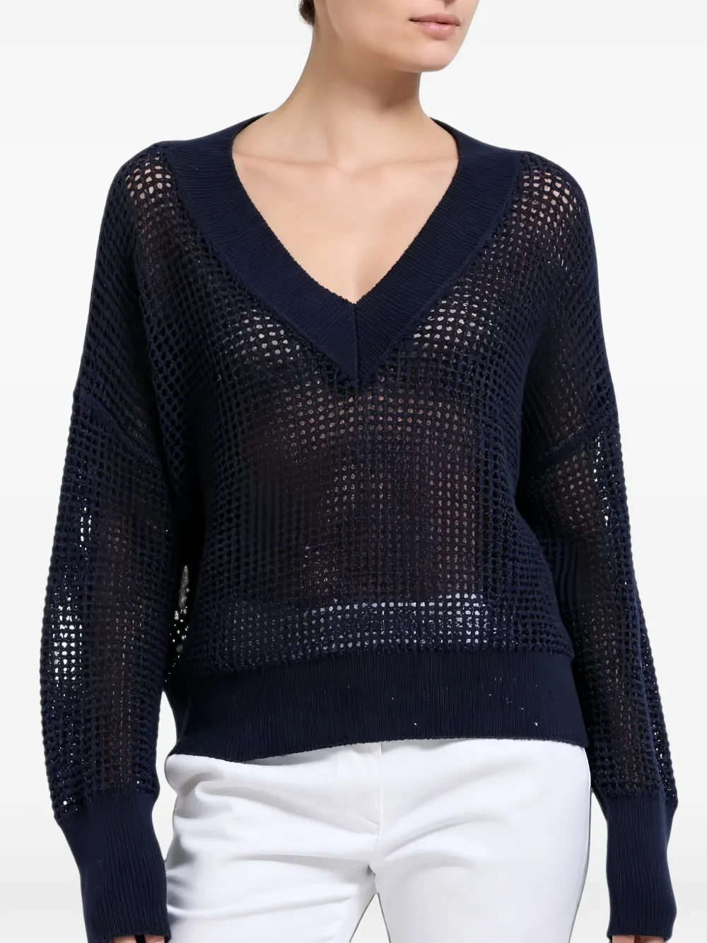 Brunello Cucinelli Opengebreide trui met V-hals Blauw
