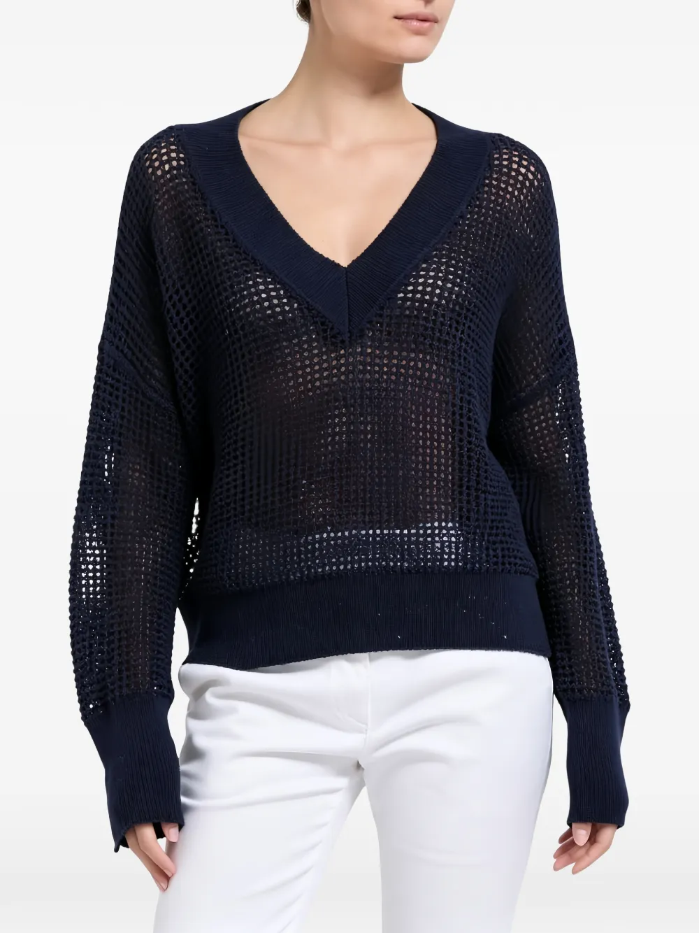 Brunello Cucinelli open-knit V-neck sweater - Bleu Brunello Cucinelli open-knit V-neck sweater - Bleu