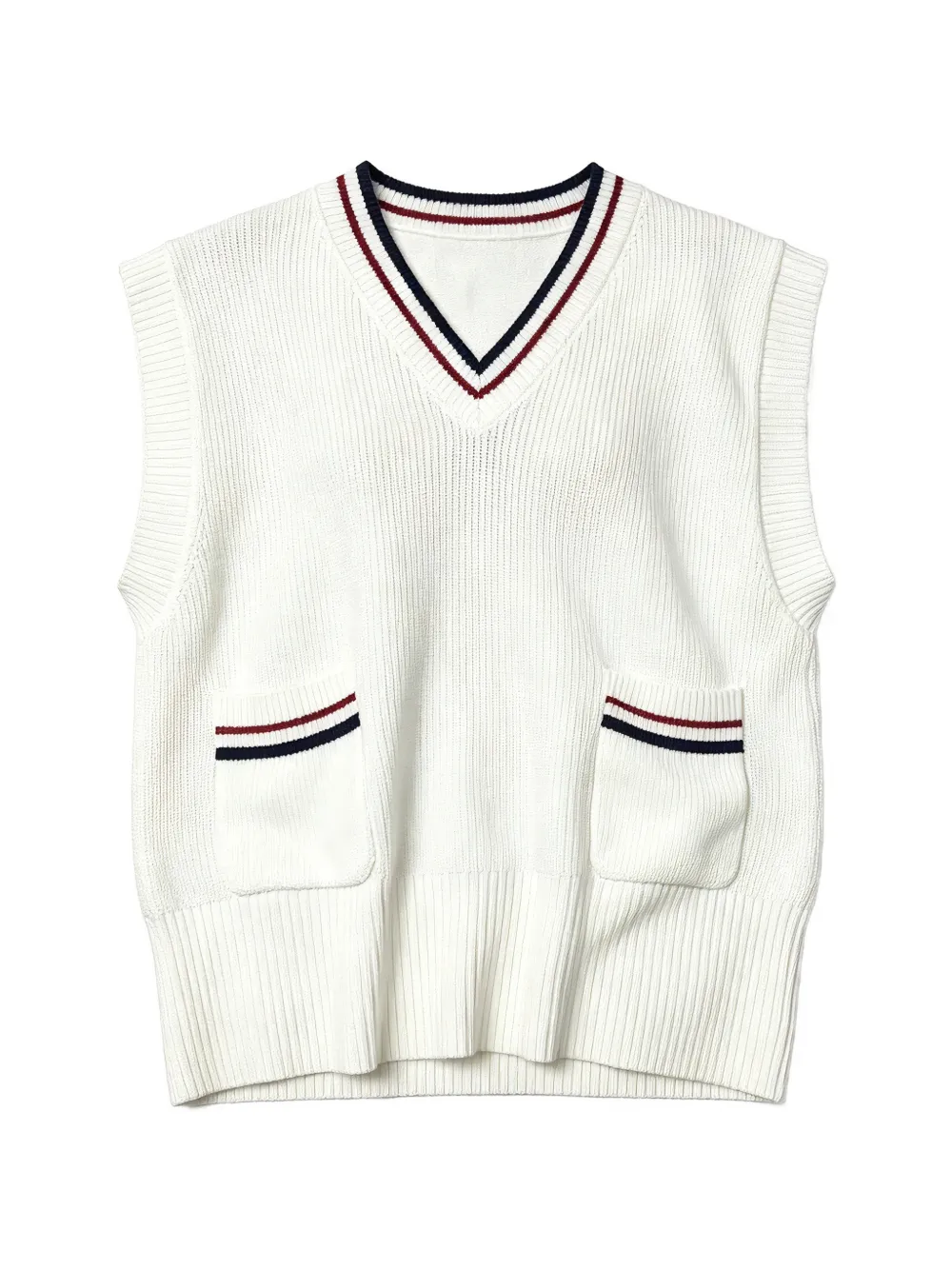Brunello Cucinelli stripe-trim V-neck sweater - White