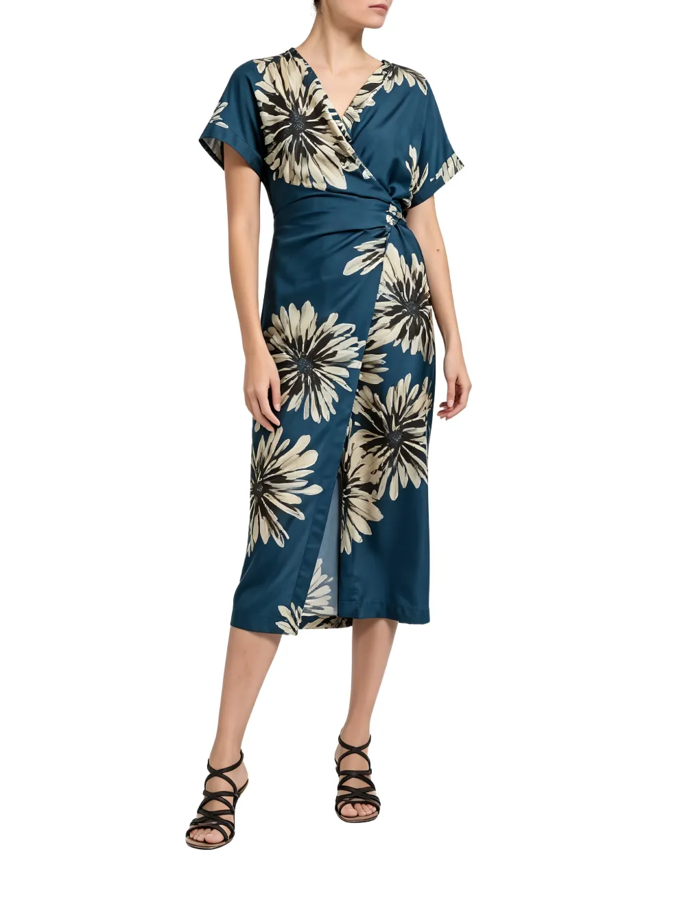 Brunello Cucinelli Zijde midi-jurk met bloemenprint Blauw