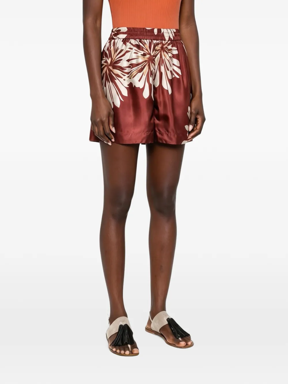 Brunello Cucinelli floral-print silk shorts Rood