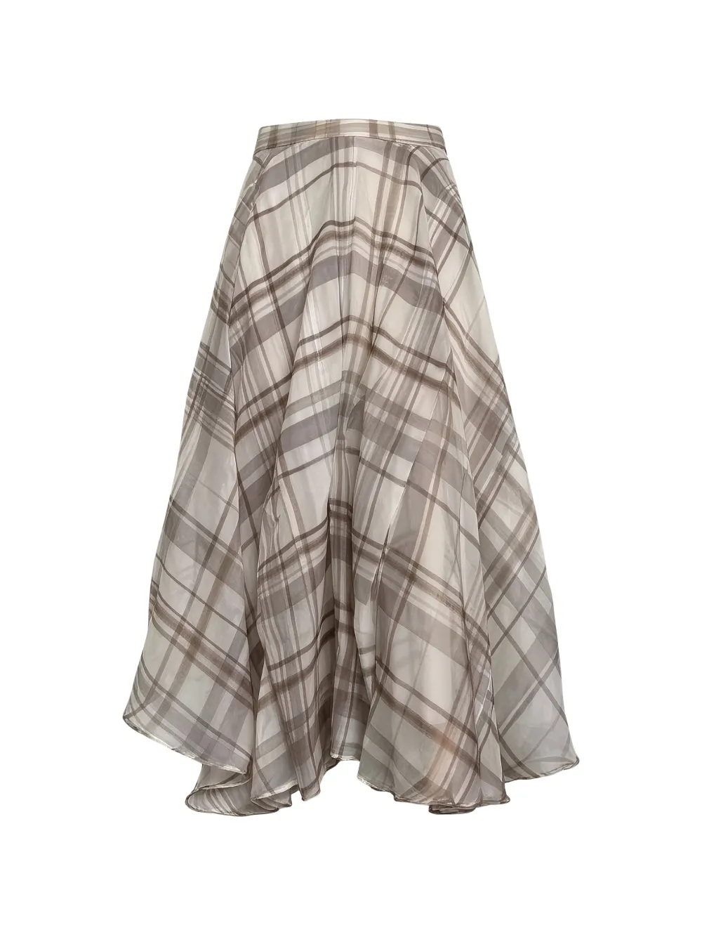 Brunello Cucinelli check-pattern flared midi skirt - Tons neutres
