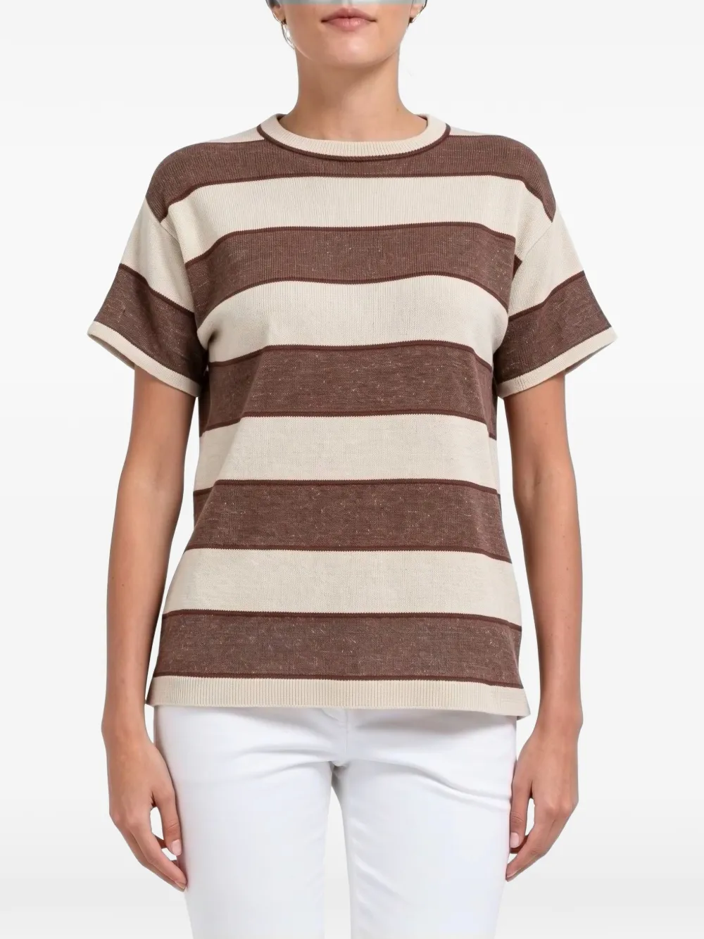 Brunello Cucinelli striped short-sleeve sweater Beige