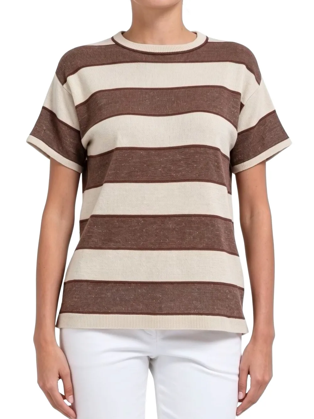 Brunello Cucinelli striped short-sleeve sweater Beige