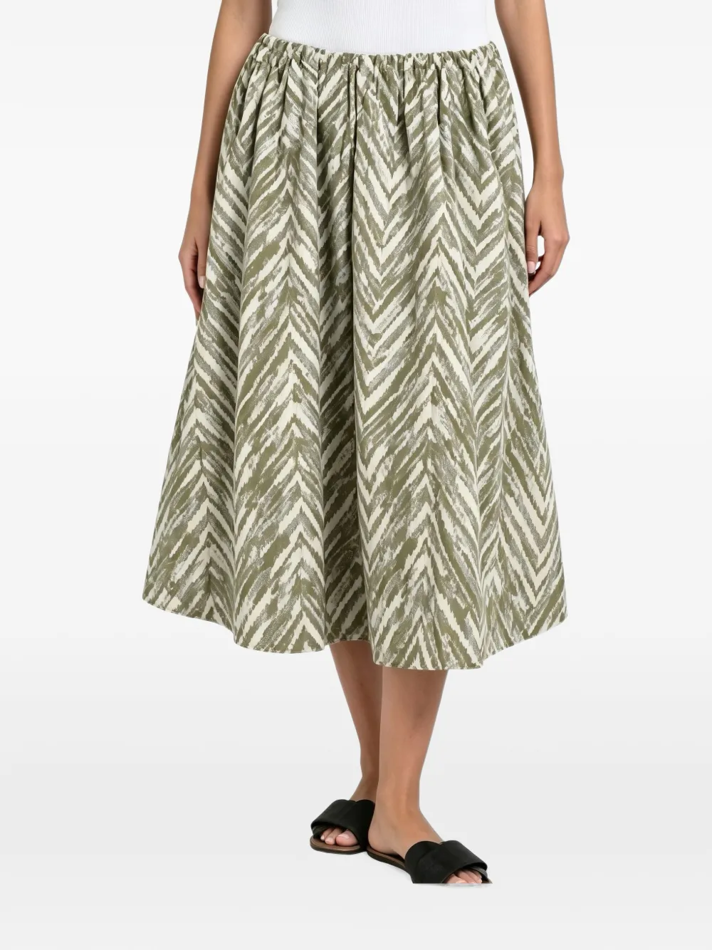 Brunello Cucinelli chevron-print gathered midi skirt - Verde