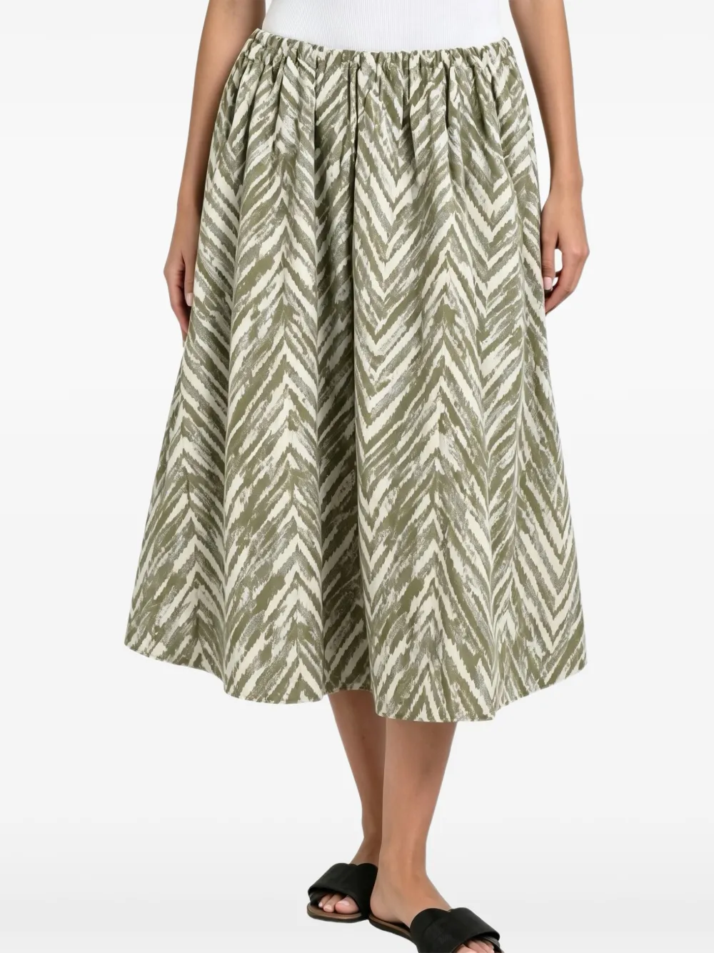 Brunello Cucinelli chevron-print gathered midi skirt Groen