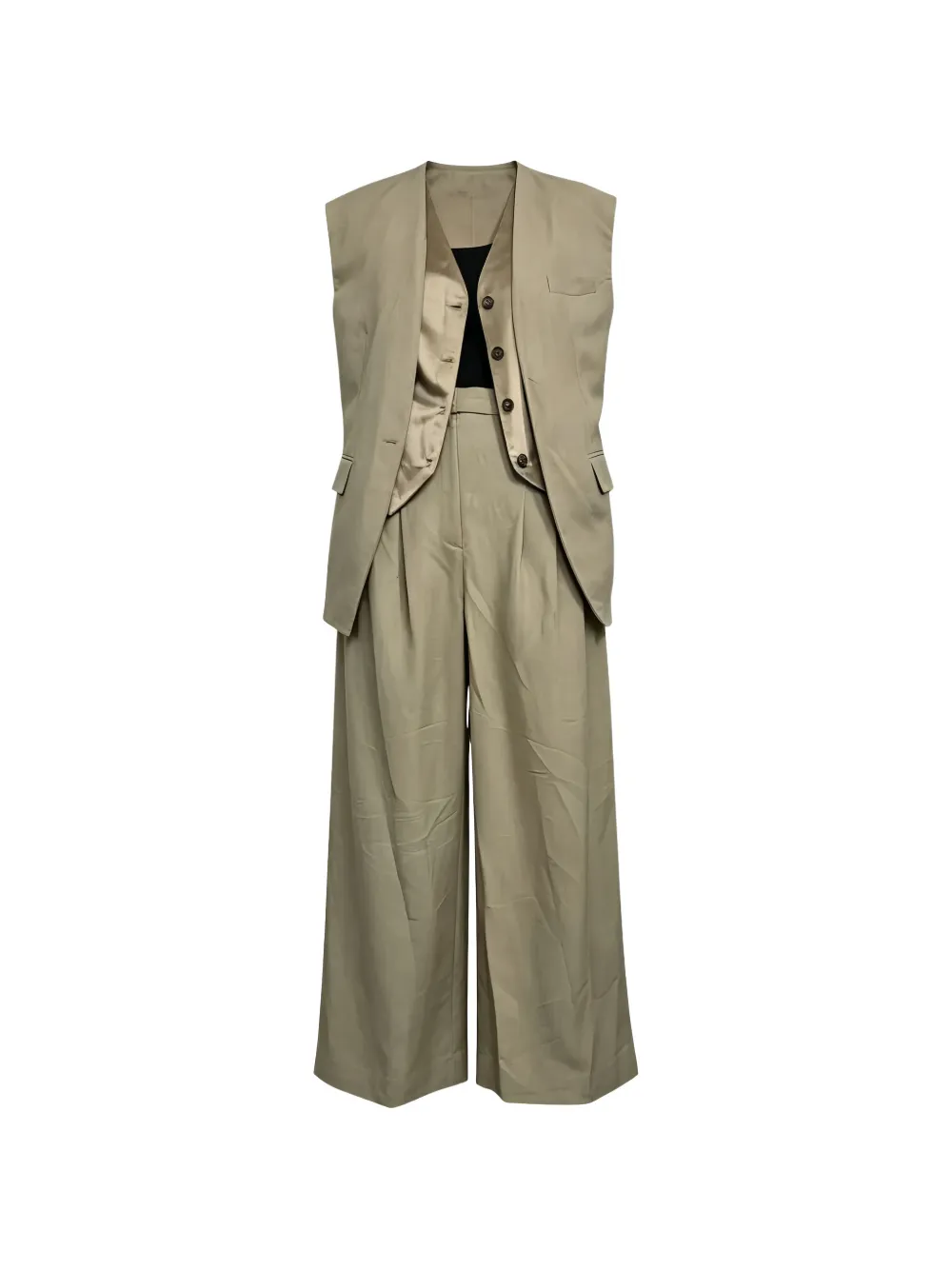 Brunello Cucinelli Gilet met striksluiting en palazzobroek Groen