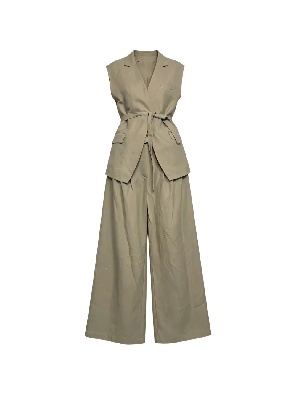 Brunello Cucinelli Gilet met striksluiting en palazzobroek Groen
