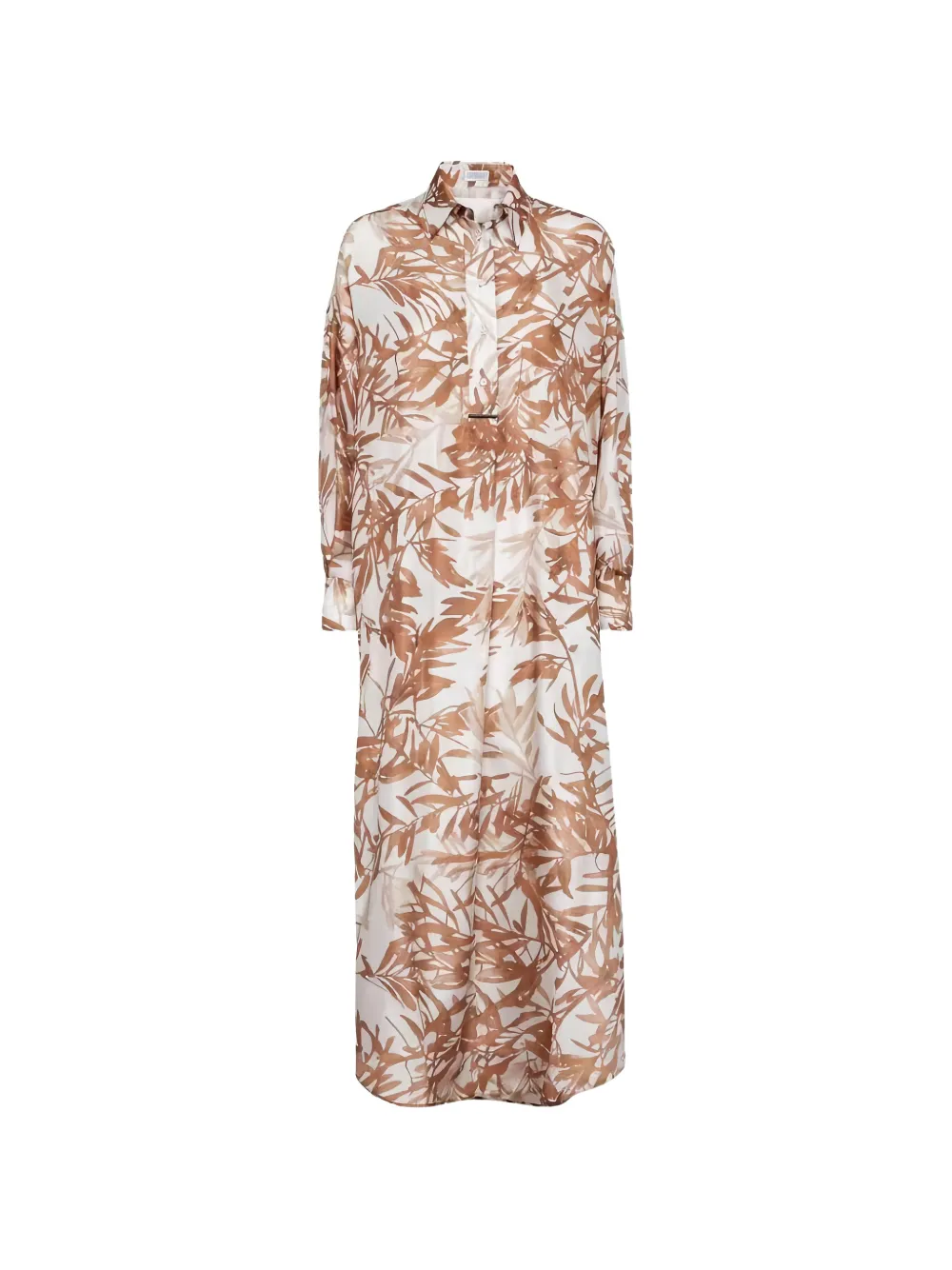 Brunello Cucinelli leaf-print silk shirt midi dress - Blanc Brunello Cucinelli leaf-print silk shirt midi dress - Blanc