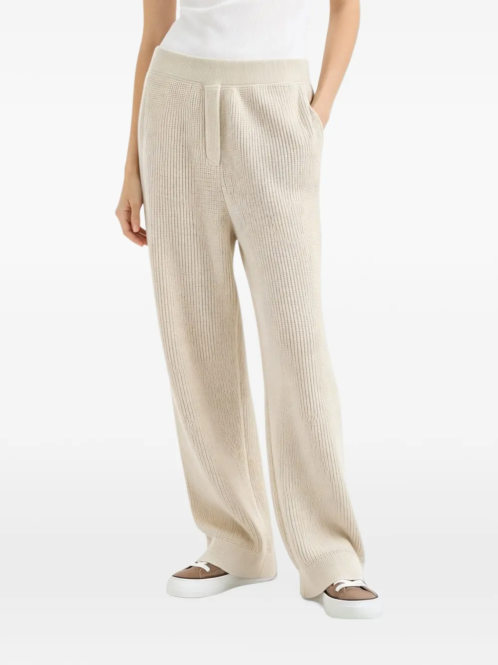 Brunello Cucinelli ribbed-knit wide-leg track pants - Toni neutri
